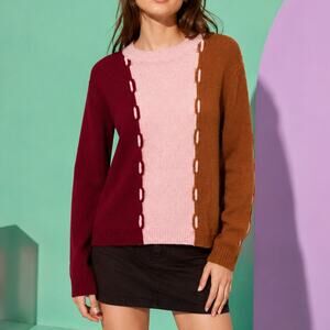 La DoubleJ Braided Crew Merino Wool Sweater S Colorblock Made in Italy Designer